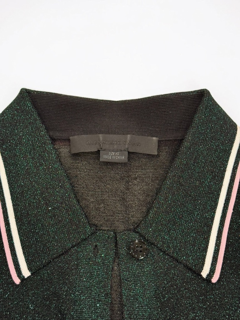 Alexander Wang Black and Green Semi-Sheer Metallic Polo XS - Picture 4 of 6